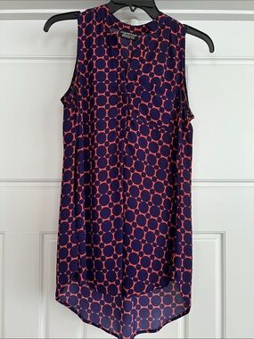 Papermoon Navy and Coral Circle-Print Blouse